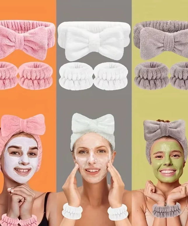 4pcs Fashion Face Washing Headband Set Wristband Hairband Bubble Headband for Washing Face Makeup Bathing Skin Care