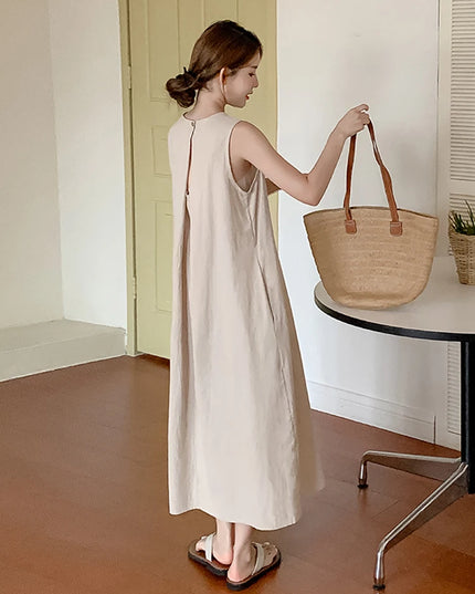 NYFS 2025 Summer New Korea Woman Dress Vestidos Robe Elbise Loose Plus Size Solid Sleeveless Backless Long Dress L-4XL