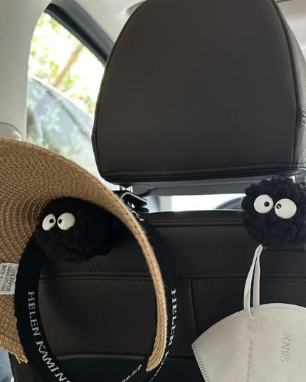 Cute Little Coal Ball Car Seat Back Hook Storage Car Headrest Organizer Food Bag Handbag Car Decoration Clothes Hanger