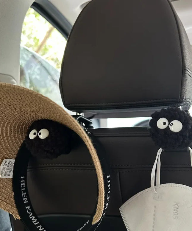 Cute Little Coal Ball Car Seat Back Hook Storage Car Headrest Organizer Food Bag Handbag Car Decoration Clothes Hanger