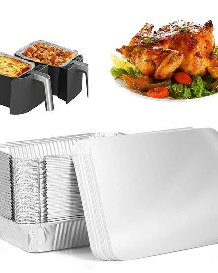 50/100pcs Aluminum Foil Trays with Lids Non-Stick Baking Pans Food Grade BBQ Bowl for Air Fryer Oven Baking Cooking Kitchen Tool