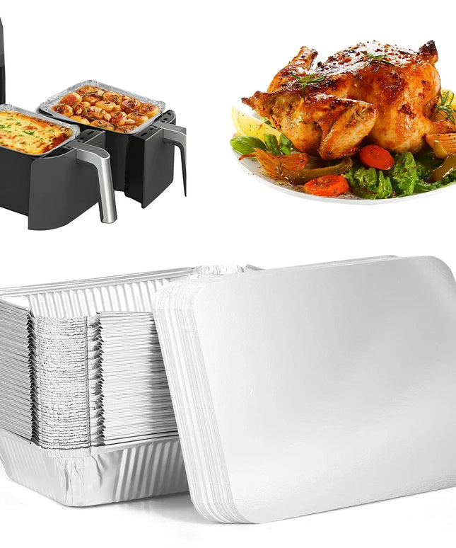 50/100pcs Aluminum Foil Trays with Lids Non-Stick Baking Pans Food Grade BBQ Bowl for Air Fryer Oven Baking Cooking Kitchen Tool