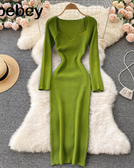 Dresses For Women 2026 Sexy Strapless Ribbed Knitted Bodycon Dress Women Winter Long Sleeve Midi Sweater Dress Clothes