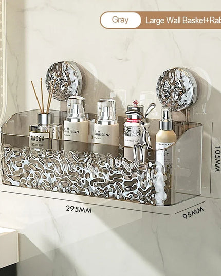 Bathroom Shelf Wall Mounted Non Perforated Suction Cup Storage Basket With Glacier Pattern For Home Storage Products