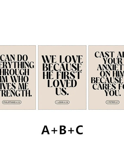 Motivational Bible Quotes Canvas Art Poster Prints Simple Black Words Wall Decorative Picture for Living Room Bedroom