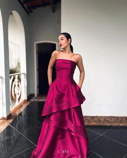 Cathy Customized Purple Strapless Tiered Ruffle Prom Dresses Sleeveless A-Line vestidos de noiva Floor-Length Evening Dress 2025