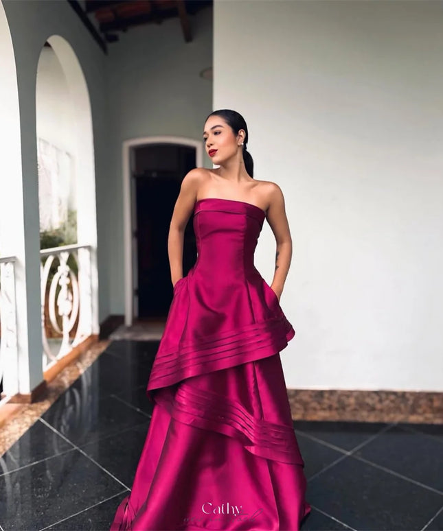 Cathy Customized Purple Strapless Tiered Ruffle Prom Dresses Sleeveless A-Line vestidos de noiva Floor-Length Evening Dress 2025
