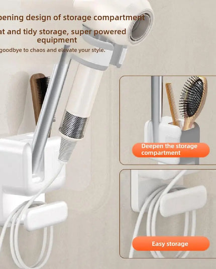 Angle Adjustable Hair Dryer Holder Non-Drilling Wall-Mounted Hair Dryer Stand For Bathroom Free-hand Lazy Storage Rack Shelf