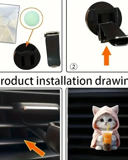 2pcs Cute Cat Acrylic Car Air Freshener - Long Lasting Scent Vent Clip Aromatherapy Decoration - Freshen Your Journey