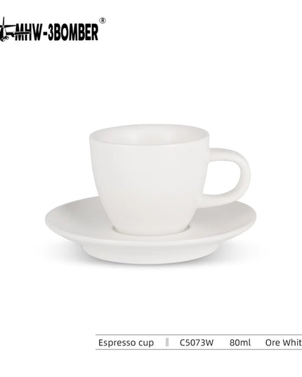 MHW-3BOMBER 80ml Ceramic Espresso Cup with Saucer Set  Latte Art Mugs Coffee Mug Professional Home Barista Tool Accessories