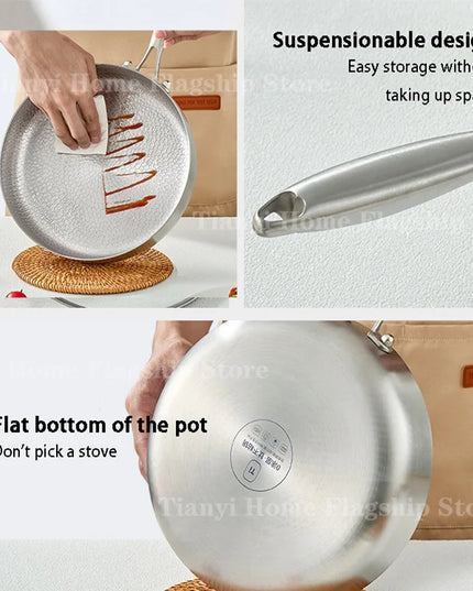 20/24/28cm Frying Pan Non-stick Wok Titanium Stainless Steel Home Egg Steak Skillet Induction Cooker Gas Stove Kitchen Cookware