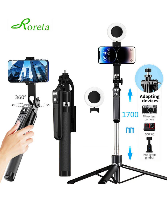 Roreta Portable Stabilizer camera tripod with wireless remote control and 360 ° rotation for video recording and live streaming