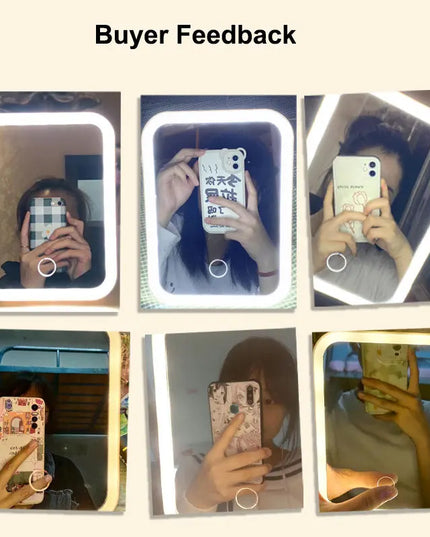3 Colors LED Vanity Mirror with Touch Screen USB Rechargeable Dimming Makeup Mirror 3 Brightness Portable