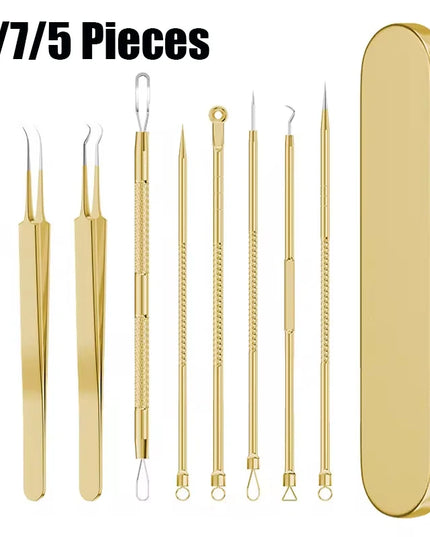 9/7/5PCS Acne Blackhead Removal Needles Kits Gold Color Stainless Steel Black Spot Blemish Pimple Cleansing Tool Face Skin Care