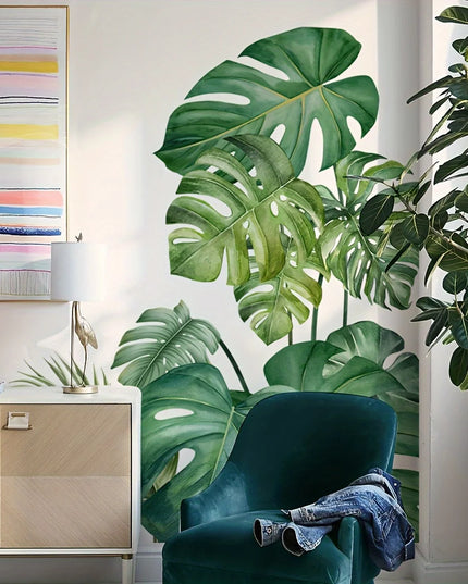 2pc Set Large Size Green Plant Wall Decal Sticker For Home Decoration Monster Leaf Design Easy To Apply And Remove Home Wall Art