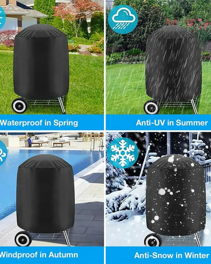 Round Black Outdoor Grill Cover Fire Pit Stove BBQ Covers Waterproof Heavy Duty Garden 210D Cloth Electric BBQ Protection Cover