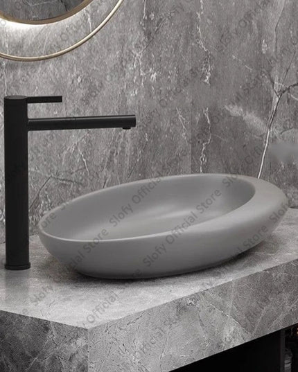 Nordic-style Hotel Countertop Basin Fashionable Art Bathroom Sink Egg-shaped Ceramic Sinks Various Styles Home Balcony Washbasin
