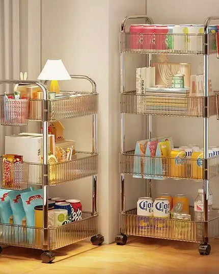 Bathroom Mobile Storage Rack for Snacks, Toys, and Multi-layer Cosmetics Storage, Transparent Small Cart