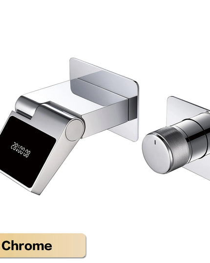 Luxury gun gray brass wall mounted bathroom faucet with LED digital display Single handle hot & cold water embedded bathroom Tap
