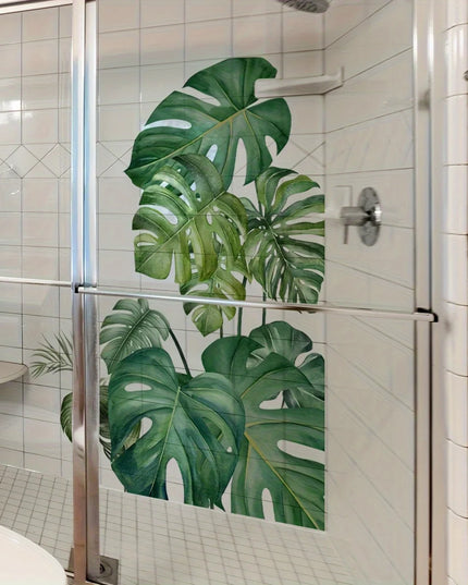 2pc Set Large Size Green Plant Wall Decal Sticker For Home Decoration Monster Leaf Design Easy To Apply And Remove Home Wall Art