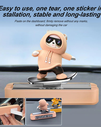 New Dashboard Car Decorations Skateboard Bear Magnetic Parking Number Plate Creative Car Cartoon Interior Interior Accessories