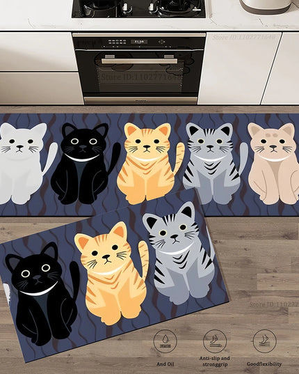 Cat Long Non-slip Kitchen Rugs Bedroom Decorative Rug, Kitchen Mat for LivingRoom, Laundry Room, Entry Door, Home Floor Carpet