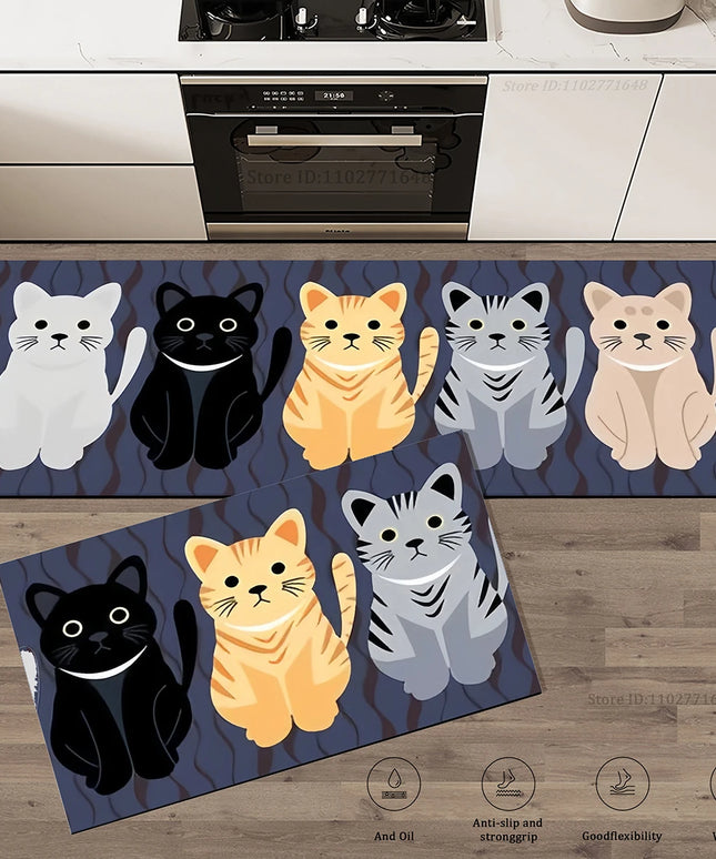 Cat Long Non-slip Kitchen Rugs Bedroom Decorative Rug, Kitchen Mat for LivingRoom, Laundry Room, Entry Door, Home Floor Carpet