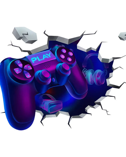 Larger Game Poster 3D Wall Hole Art Cool Gamer Zone Gamepad Vinyl Mural Stickers Home Decoration for Kids Bedroom Gaming Rooms