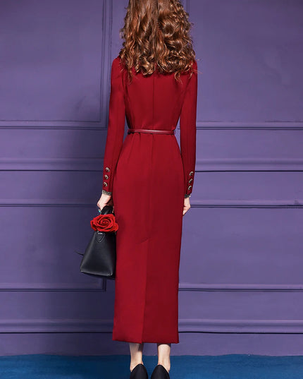 ZJYT Elegant Autumn Luxury Beading Tassel Red Formal Party Evening Dresses Women 2025 Long Sleeve Plus Size Office Work Wear