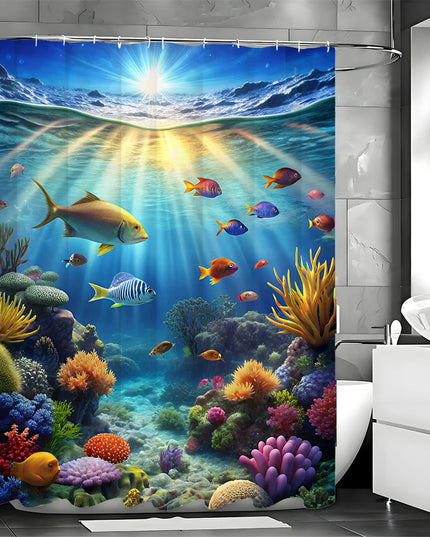 Underwater World Seaweed Coral Fish Shower Curtain, Bathroom Decorative Shower Curtain, Waterproof Shower Curtain with Hooks
