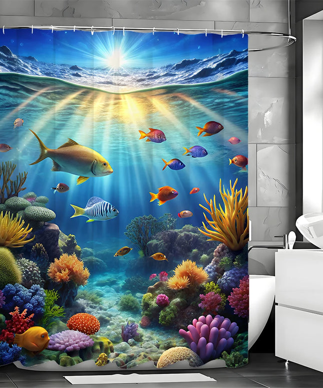 Underwater World Seaweed Coral Fish Shower Curtain, Bathroom Decorative Shower Curtain, Waterproof Shower Curtain with Hooks