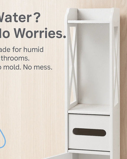 Bathroom toilet furniture cabinet, white wooden cabinet shelf, paper towel storage rack, bathroom storage rack