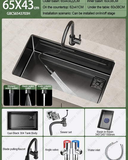 304 Stainless Steel Kitchen Sink Black Single Bowl Thickened Material Wear-Resistant Vegetable Workstation Drainage Accessories