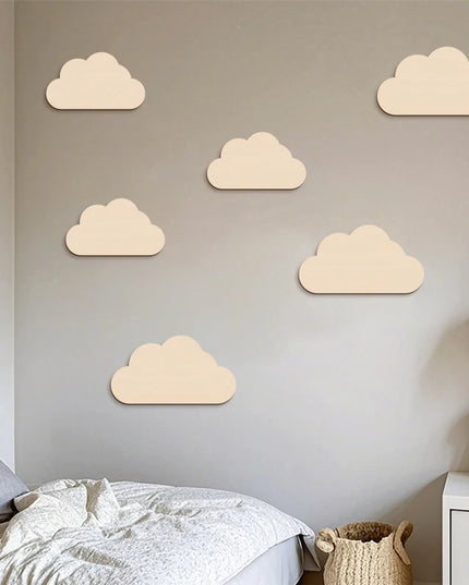 6Pcs Cloud Wall Sticker Wooden Clouds Wall Decor Reusable Wall Decoration for Bedroom Kid's Room Wall Art Wall Decorations