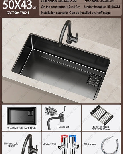 304 Stainless Steel Kitchen Sink Black Single Bowl Thickened Material Wear-Resistant Vegetable Workstation Drainage Accessories