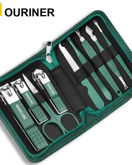 Green 6-18 Pcs Manicure Set With Leather Case Professional Foot And Face Care Tool Kits Stainless Steel Nail Clipper Sets Gift