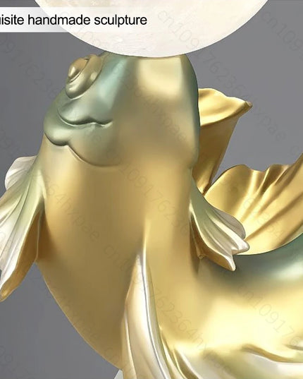 Luxury LED Moon Light Koi Fish Floor Sculpture Elegant Interior Home Decor Handcrafted Sculptural Art for Living Room Entryway