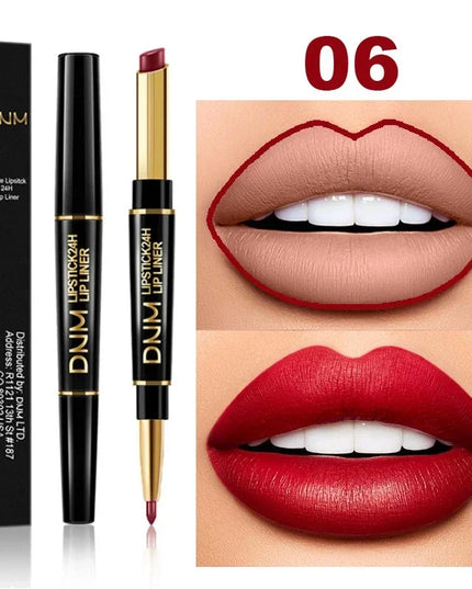 DNM Double-ended Matte Lipstick Pencil Non-stick Cup Long Lasting Lipstick Lip Liner Waterproof 2 In 1 Lip Stain Pencil Makeup