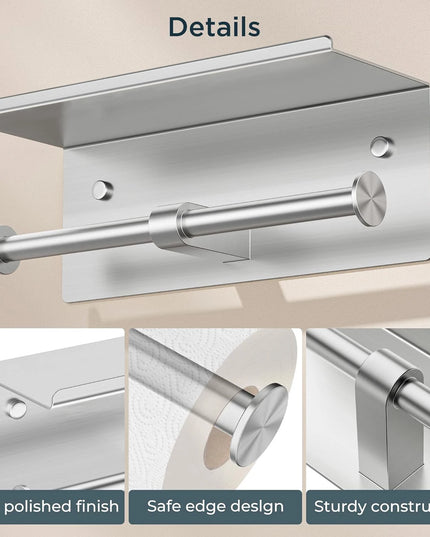 Double Toilet Paper Holder Wall-Mounted Stainless Steel Toilet Paper Holder with Phone Shelf Tissue Holder Bathroom Accessories