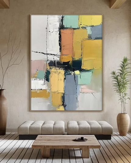 3D Beige Large Canvas Abstract Handmade Oil Painting Brown Simple Wall Art Textured Geometric Art Wall Decor Living Room Decor