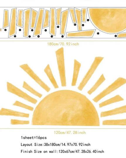 Half Sun Wallpaper Decal Sunshine Vinyl Wall Stickers Boho Nursery Baby Room Wall Stickers Self-Adhesive Bedroom Home Decor