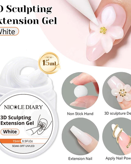 NICOLE DIARY White Non Stick Hand Extension Gel Nail Polish For 3D Shaping Carving Flower DIY Nail Art Extension Acrylic