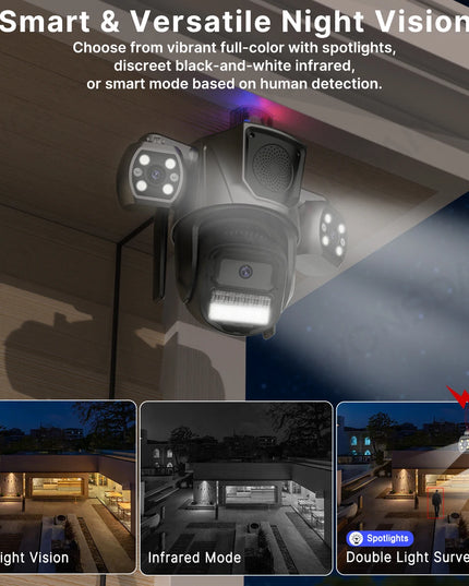 IP Camera Triple Lens Outdoor Sound Fills Speaker WiFi Camera AI Human Detection Auto Tracking PTZ HD Video Surveillance iCSee