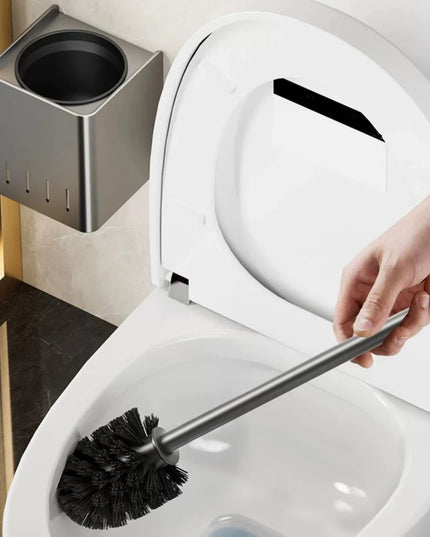 Toilet Brush Holder Set Space Aluminum Base Square Toilet Bowl Brush Long Handle for Bathroom Deep Cleaning Accessories