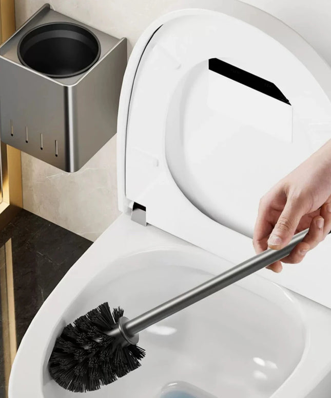 Toilet Brush Holder Set Space Aluminum Base Square Toilet Bowl Brush Long Handle for Bathroom Deep Cleaning Accessories