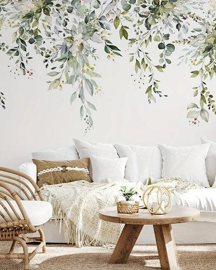 2pcs Plant Vine Flower Green Leaf Self-Adhesive Wall Stickers Removable Decorative Decal for Home Living Room Bedroom Background