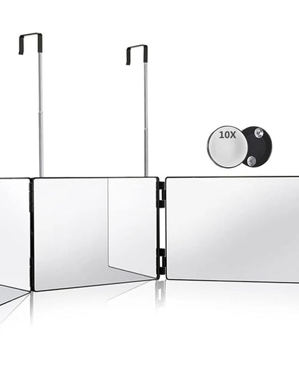 S Travel Portable 360 Trifold Vanity Makeup Mirror with Height Adjustable Telescoping Hook for Hair Self Cutting Fordable Mirror