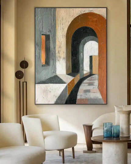 3D Beige Large Canvas Abstract Handmade Oil Painting Brown Simple Wall Art Textured Geometric Art Wall Decor Living Room Decor