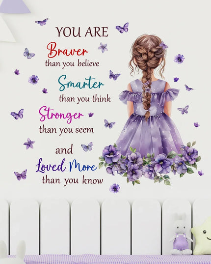 1Pc Cartoon Purple Flower Girls Text Wall Sticker Bedroom Decoration Items Living Girl Room Decor Kids Room Wall Decals Art