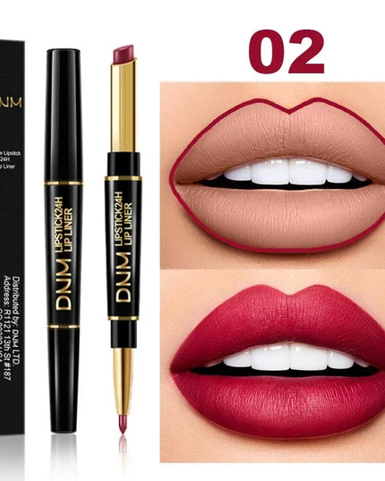 DNM Double-ended Matte Lipstick Pencil Non-stick Cup Long Lasting Lipstick Lip Liner Waterproof 2 In 1 Lip Stain Pencil Makeup